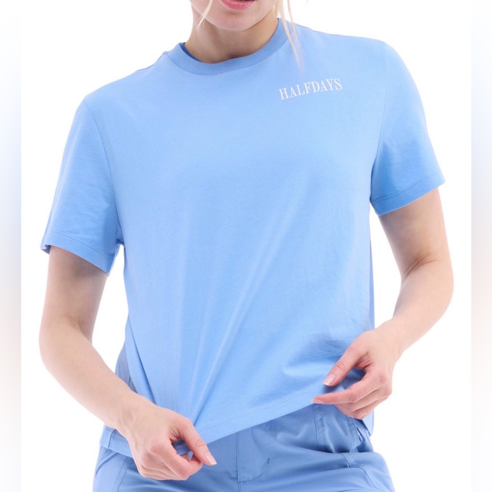 $45 Halfdays Women's Short Sleeve T-Shirt Verdant Green Crew Neck Size M